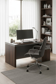 Modern Dark Brown Executive Office Desk with Storage and Cable Management