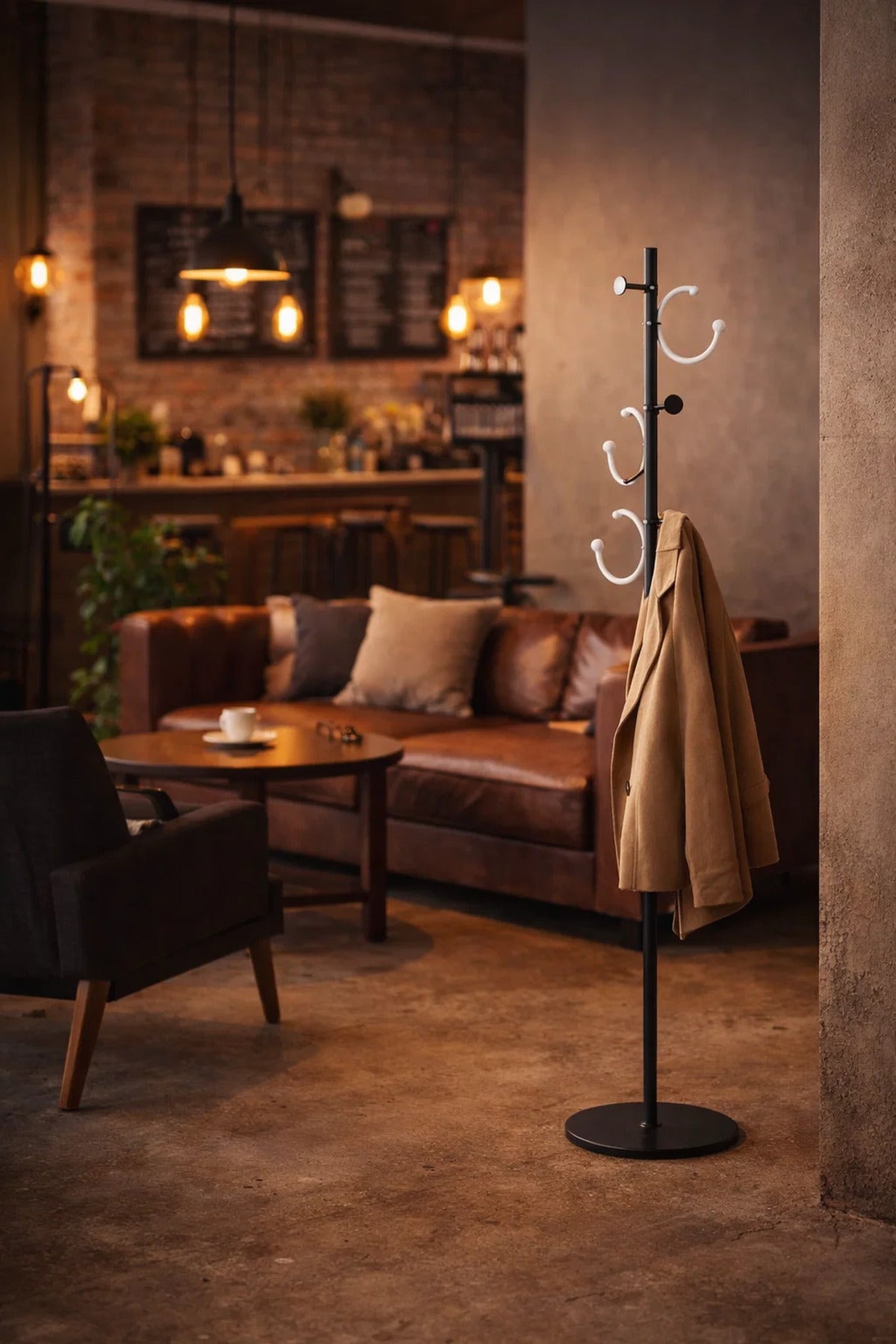 Elegant Floor Standing Metal Coat Hanger Rack with Modern Circular Hooks for Home and Office Use