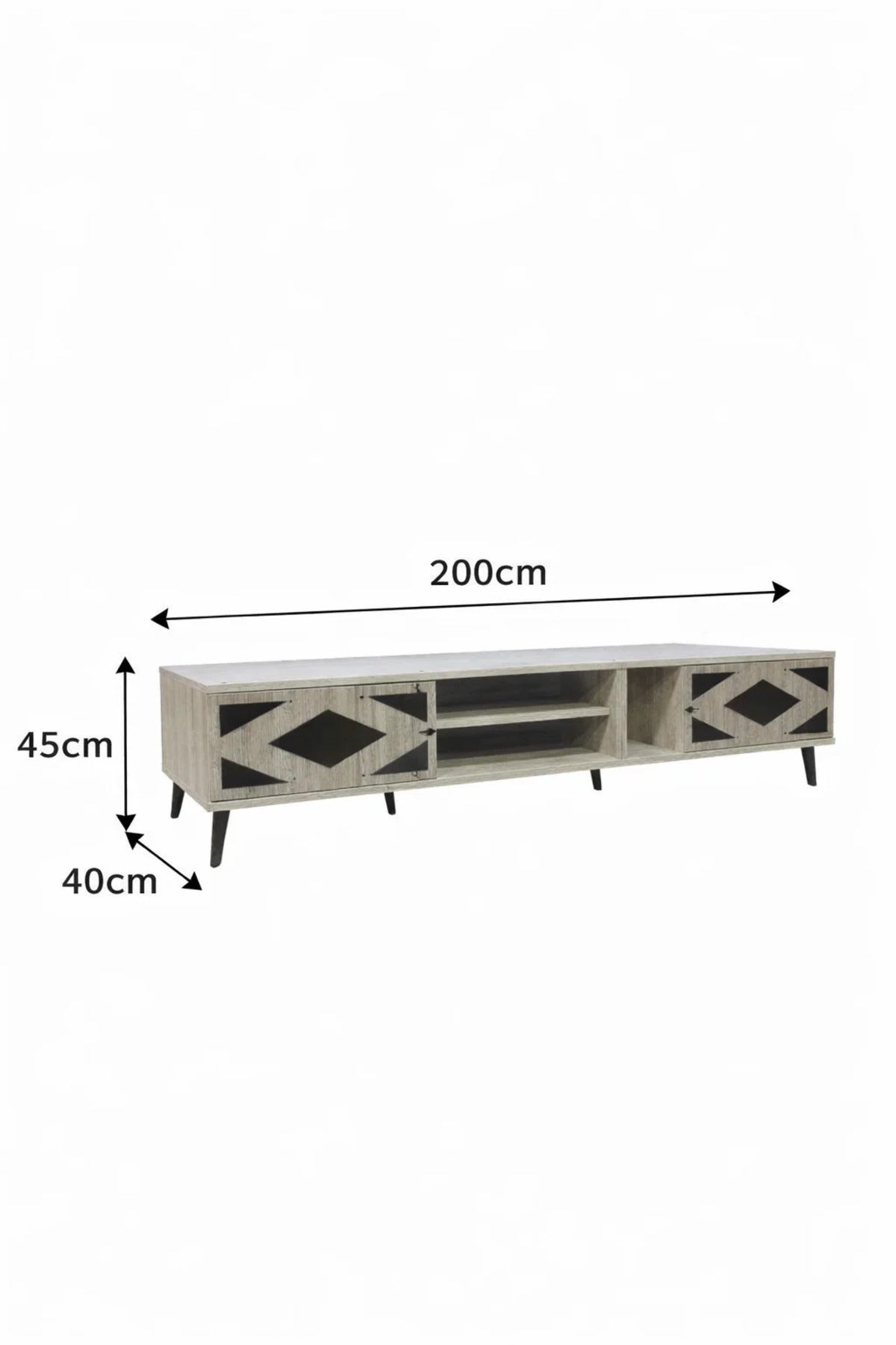 Premium Beige TV Unit 200cm Large Entertainment Center with Geometric Design for Living Room