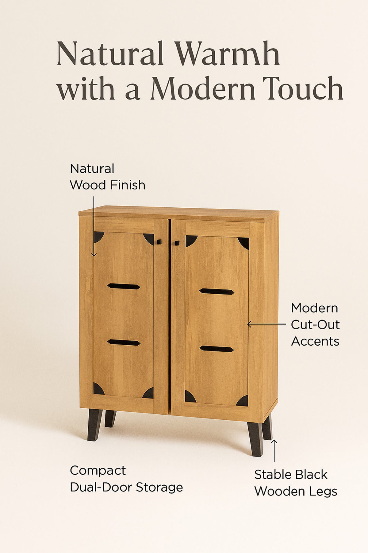 Light Brown Wooden Shoe Cabinet 80_32_94 cm √ê Modern 2-Door Storage Unit with Black Legs
