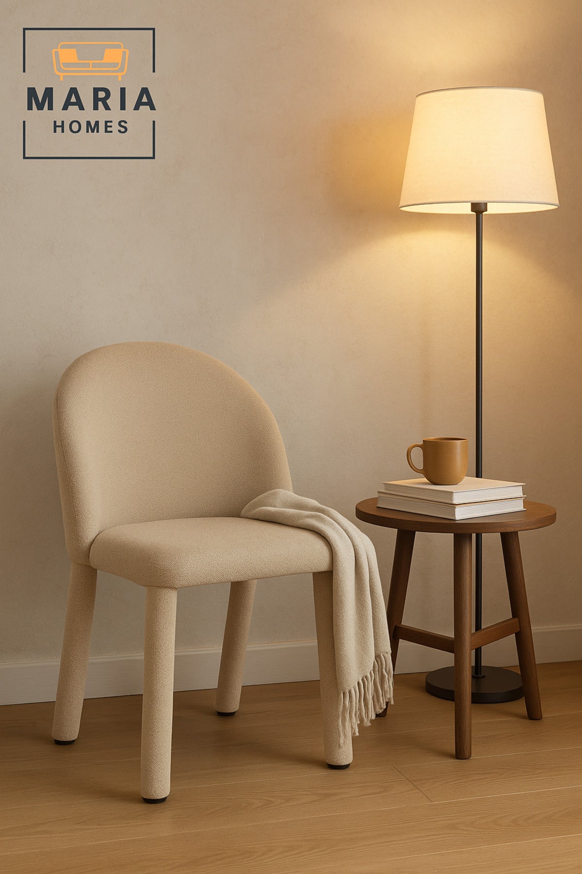Beige Upholstered Dining Chair Ð Modern Fabric Seat with Full Padded Legs