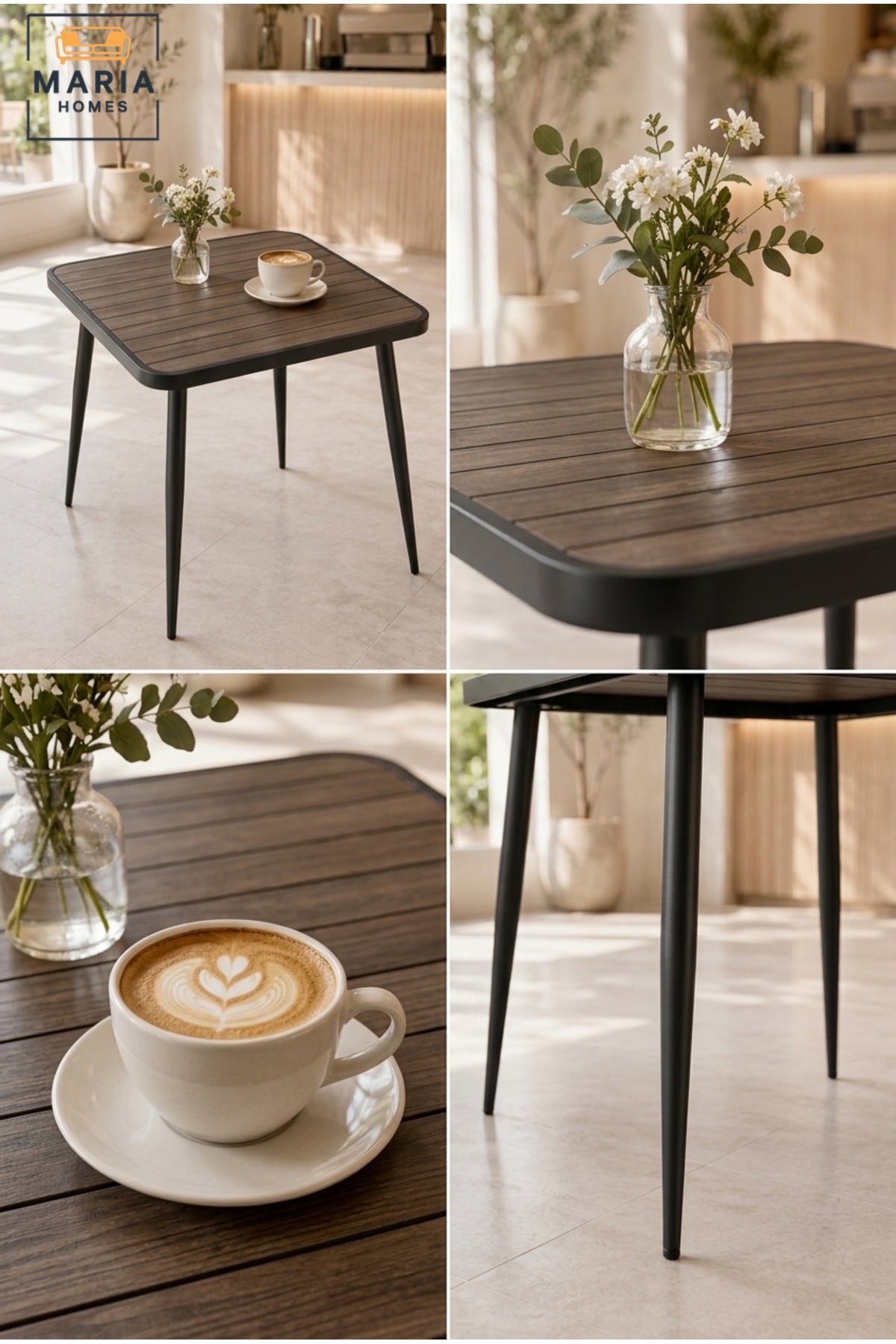 Modern Square Dining Table Caf≈Ω Table Patio Table Outdoor Bistro Table Wooden Top Black