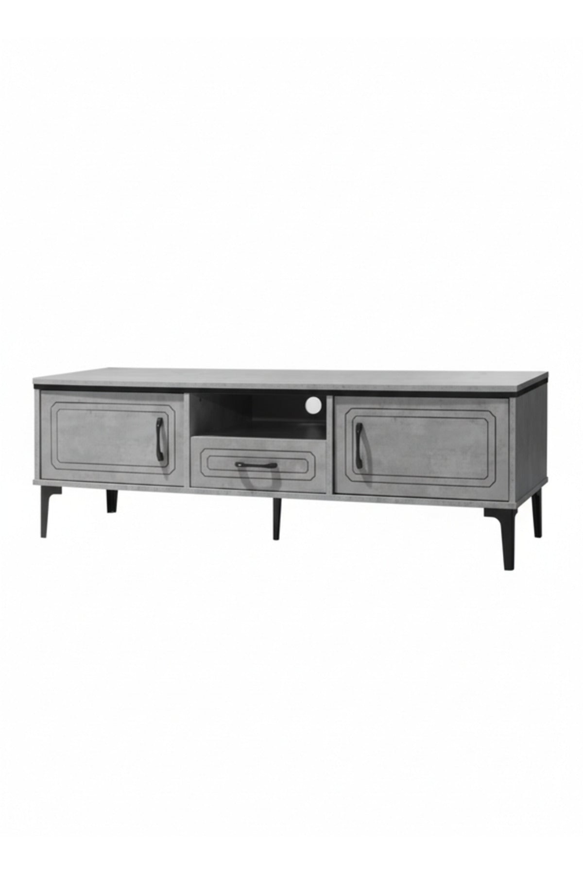 Modern Grey TV Table with Drawers and Open Shelf