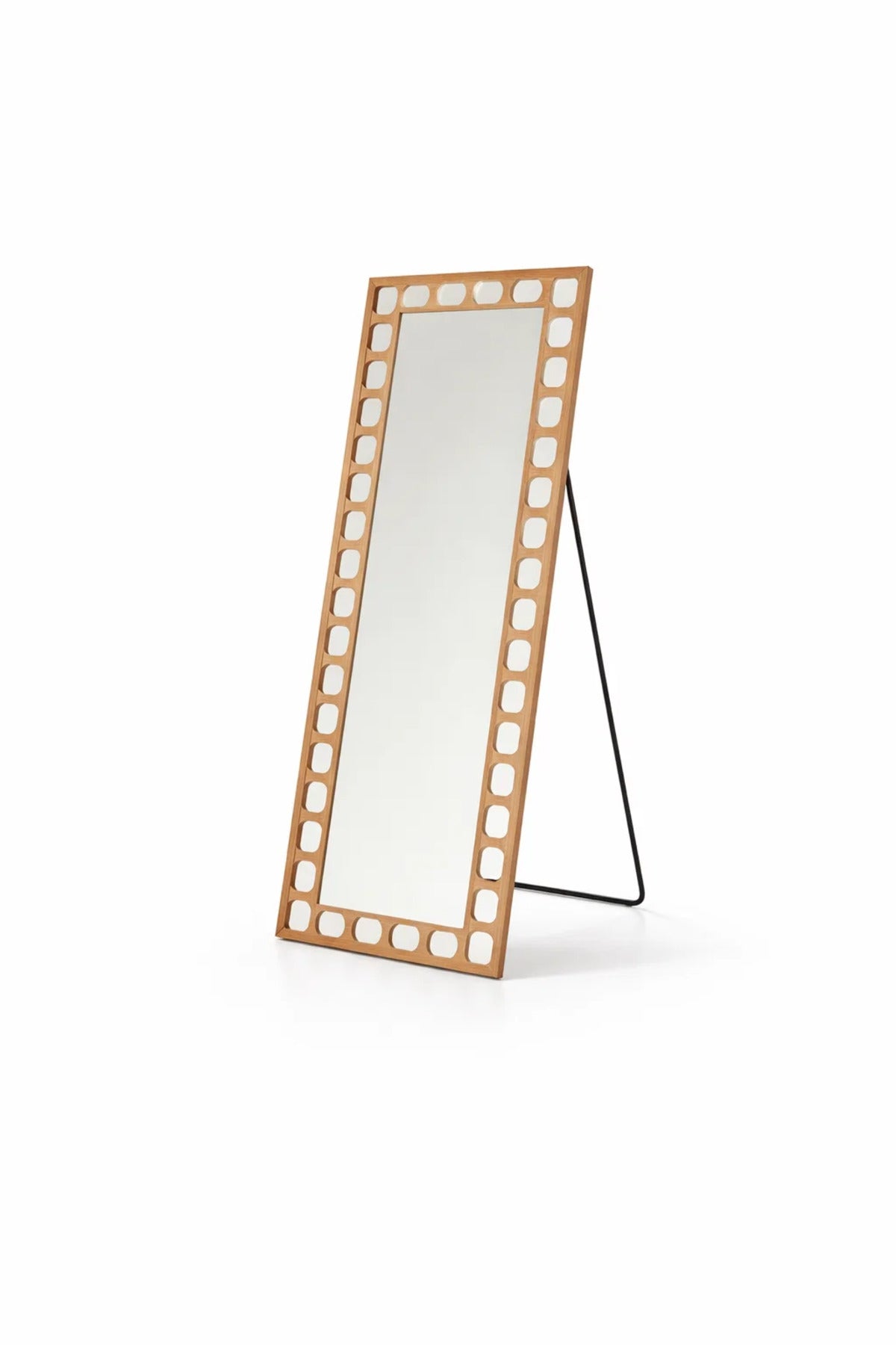 Full Length Floor Mirror with Geometric Cut-Out Frame 162x60cm Red Brown Finish full