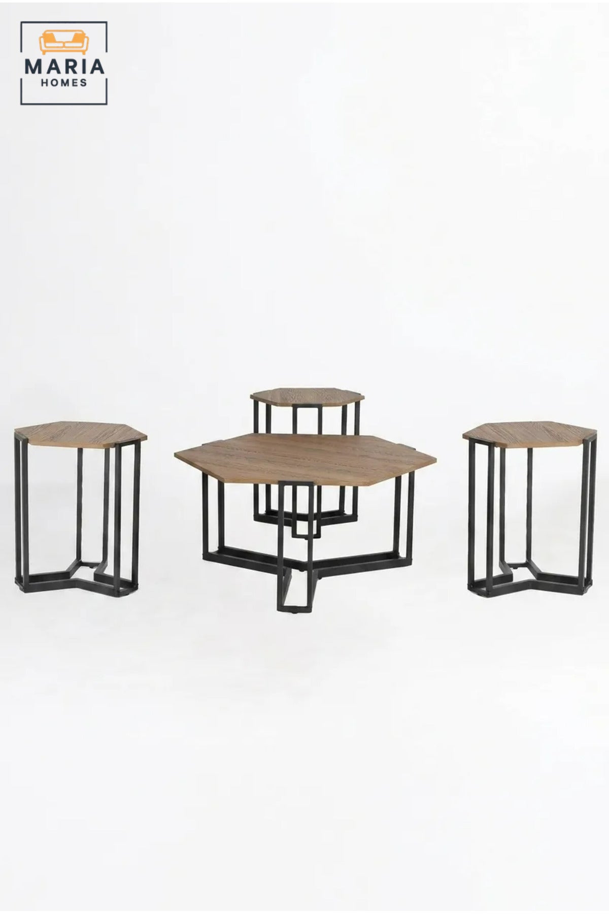 Modern Four-Piece Coffee Table Set with Hexagonal Wooden Tops and Three Nesting Side Tables, Space-Saving Accent Tables for Living Room and Lounge