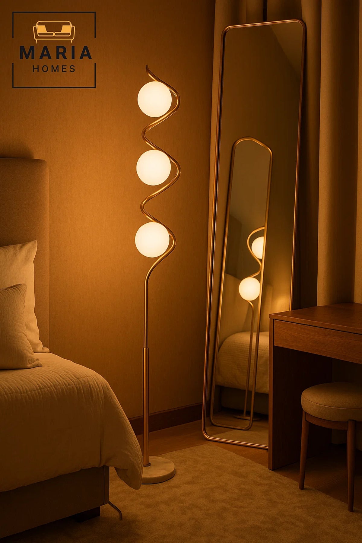 Modern Gold Spiral Floor Lamp with Globe Bulbs