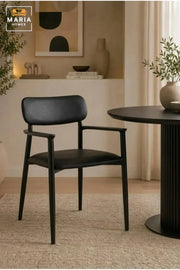 Modern Black Dining Chair with Armrests, Cushioned Backrest and Upholstered Seat for Dining Room, Kitchen, Restaurant, Café and Office