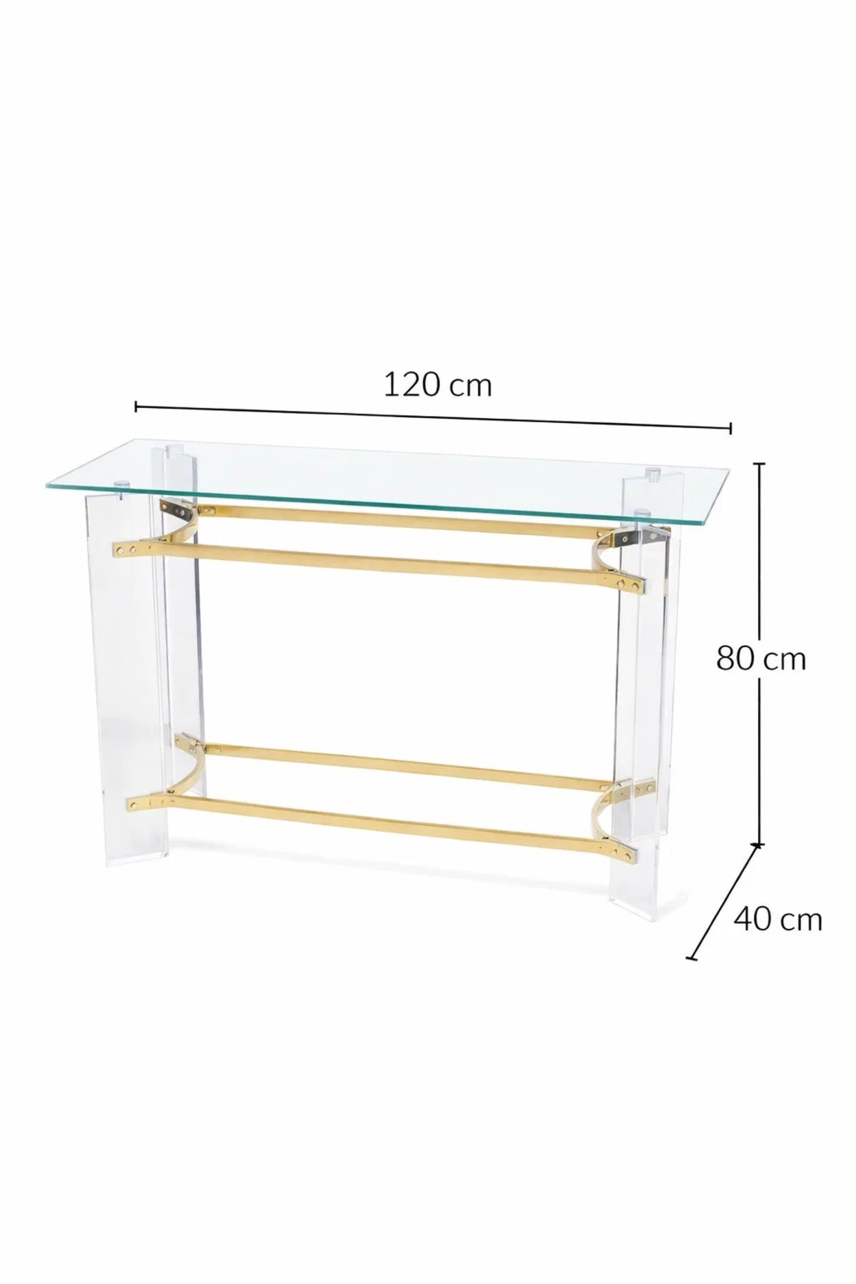 Luxury Acrylic Console Table with Gold Accents and Glass Top 120cm Modern Hallway Furniture