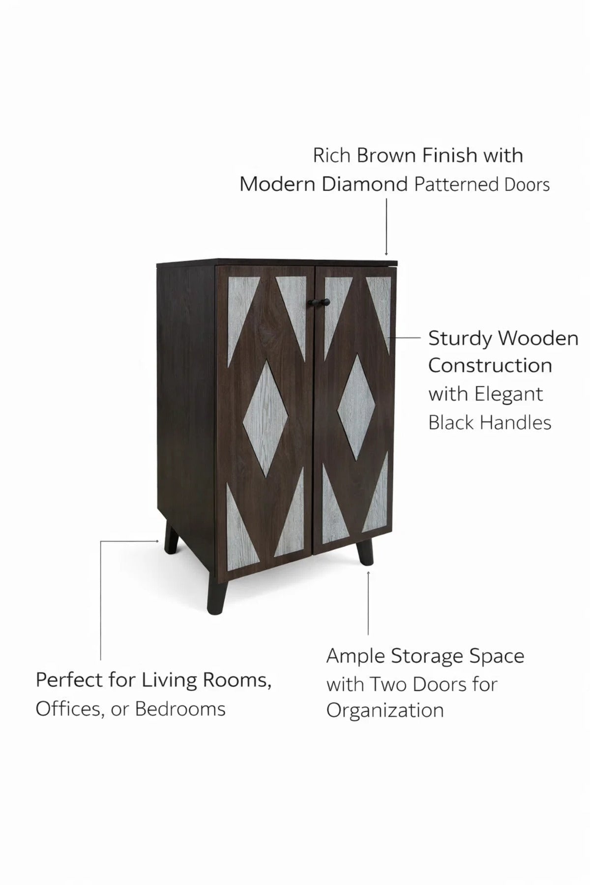 Modern Geometric Pattern Shoe Cabinet Dark Brown Wood Storage Unit for Entryway Home Organizer 91cm