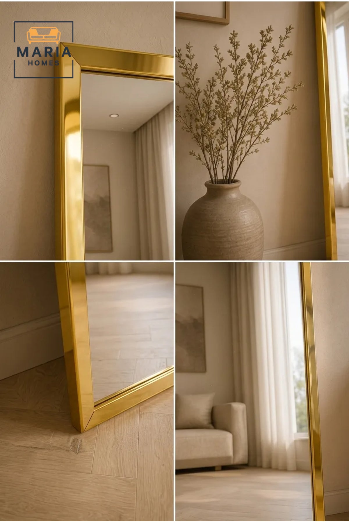 Full Length Gold Framed Wall Mirror √ê Modern Rectangular Dressing Mirror for Bedroom, Living Room & Entryway