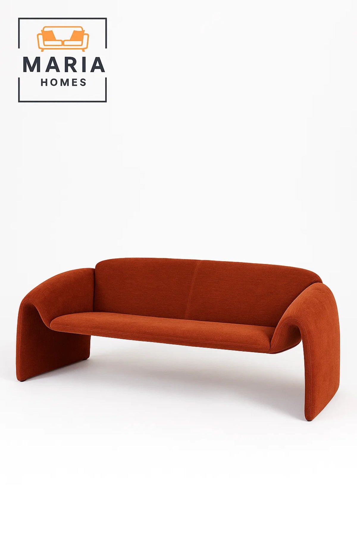 Modern Orange Sofa √ê Curved Fabric 3-Seater for Living Room & Lounge Spaces