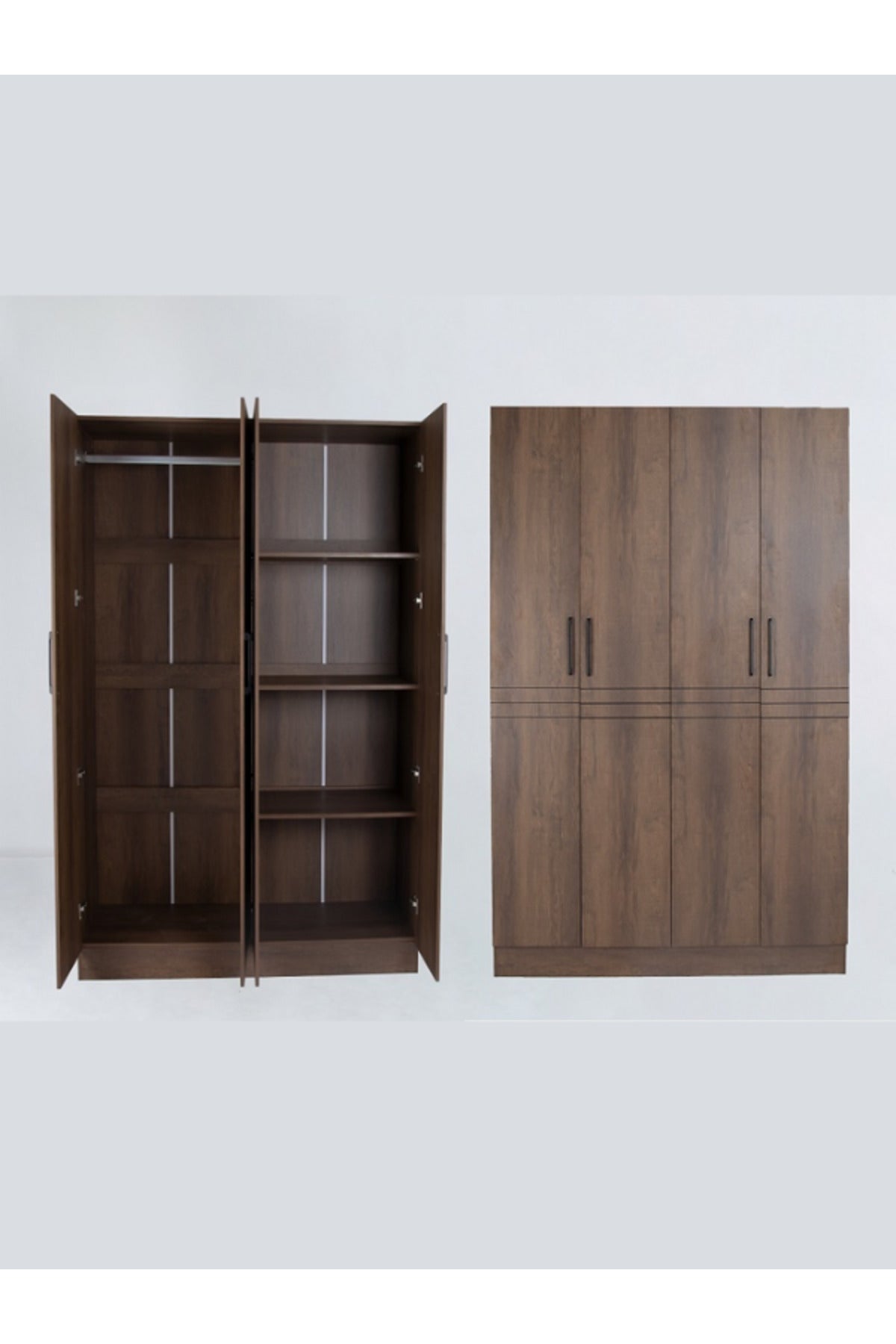 Modern 4-Door Wardrobe with Hanging Rail and Shelves Ð Brown 160_54_200 cm