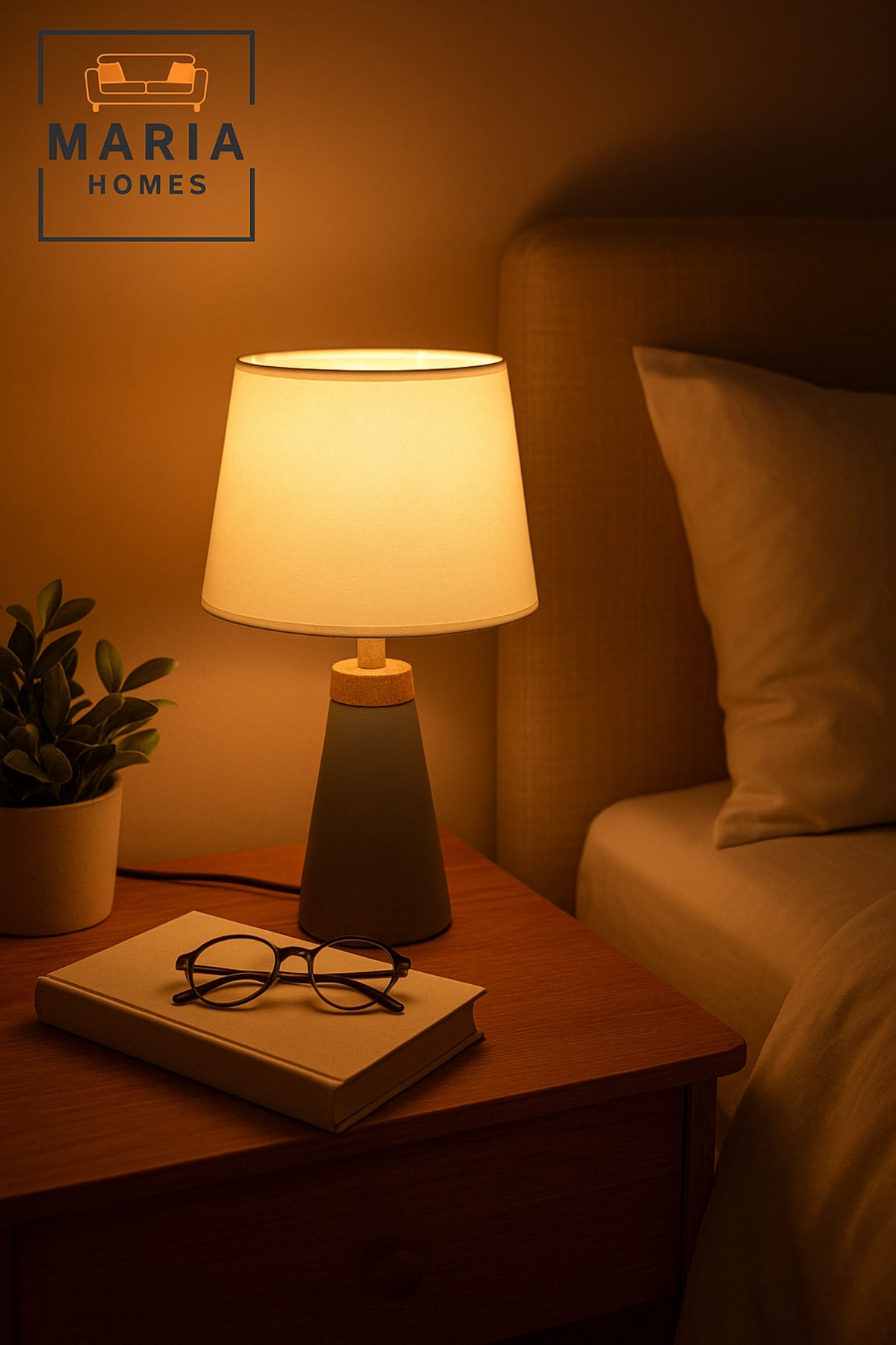 Modern Table Lamp with Grey Base and White Shade Ð Minimalist Home Decor