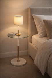 Round Glass Side Table with Gold Column and Marble Base 35_35_56 cm Accent round glass