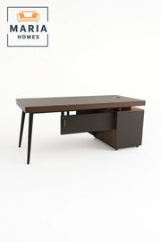 Modern L-Shaped Executive Desk with Tapered Legs and Storage Cabinet