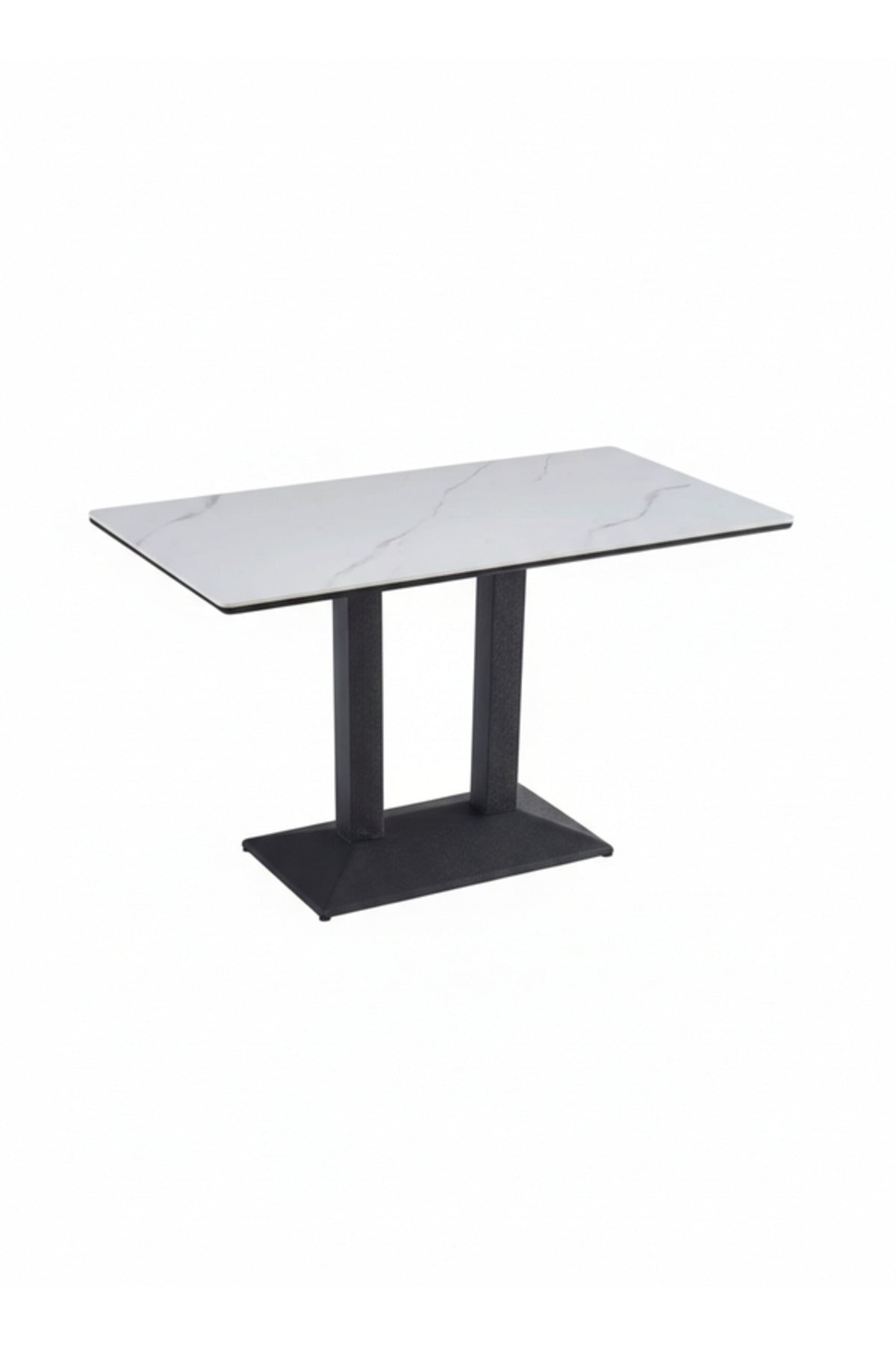 Modern Rectangular Dining Table with White Marble-Effect Top & Black Metal Base