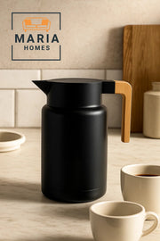 Modern Matte Black Thermal Carafe with Wooden Handle Ð Insulated Jug