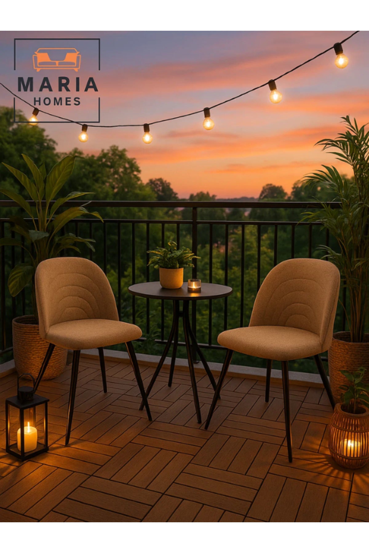 Beige Upholstered Dining Chair Ð Modern Sandy Fabric Seat with Black Metal Legs
