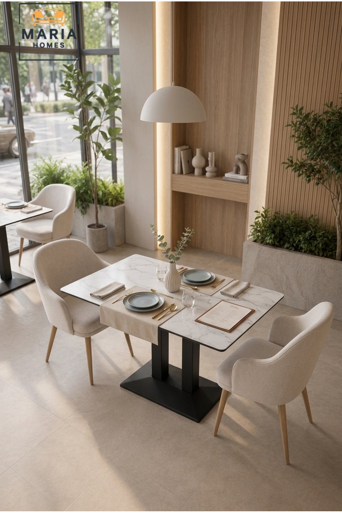 Modern Square Dining Table Marble Look Top Restaurant Table Café Table with Black Base