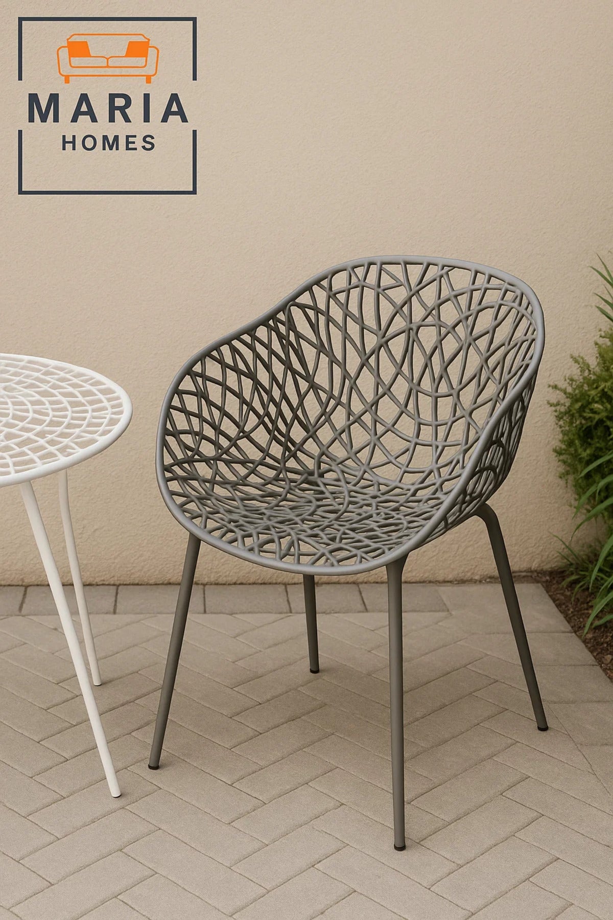 Contemporary Grey Net Design Outdoor Chair Ð Durable & Stylish Plastic Seating