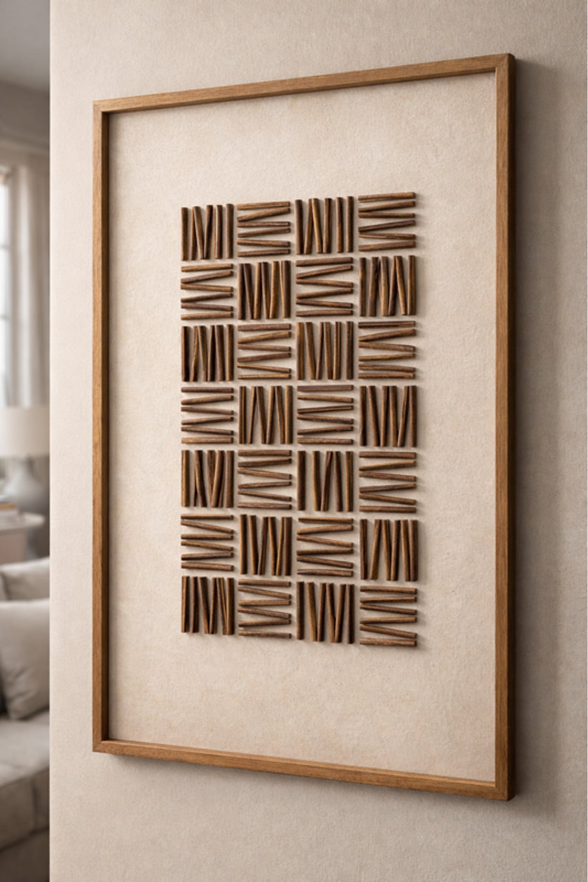 Natural Wood Geometric Wall Art with Wooden Frame Modern Decorative Panel natural wood