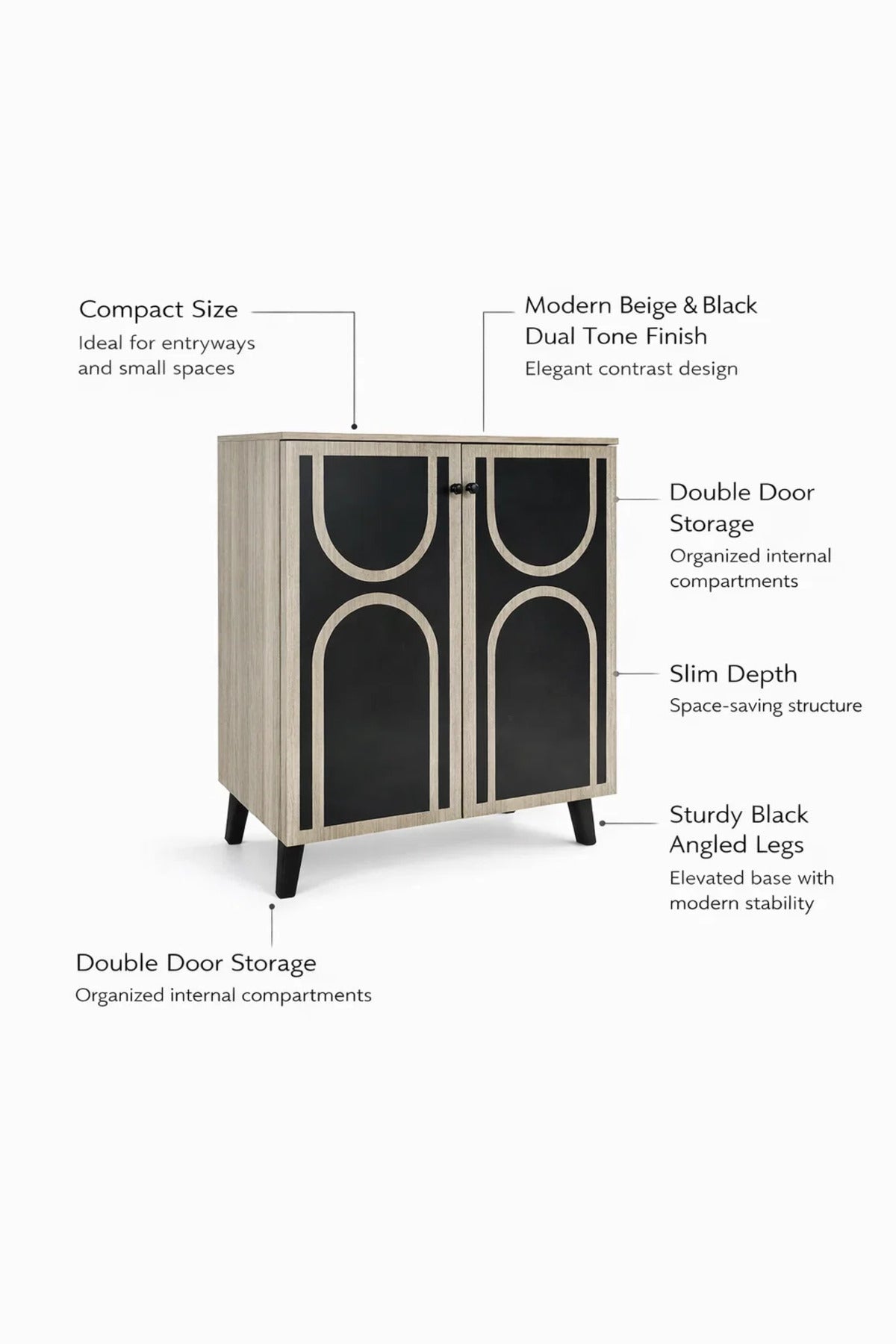 Stylish Beige Shoe Cabinet with Black Geometric Accents for Modern Home Entryway Organization