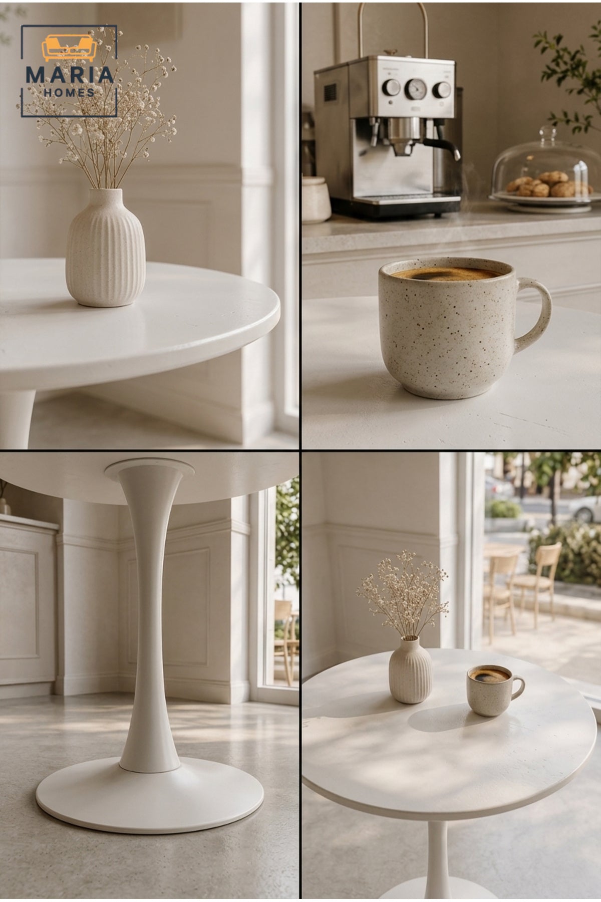 Modern Round Café Table Pedestal Dining Table Bistro Table for Coffee Shop Restaurant White