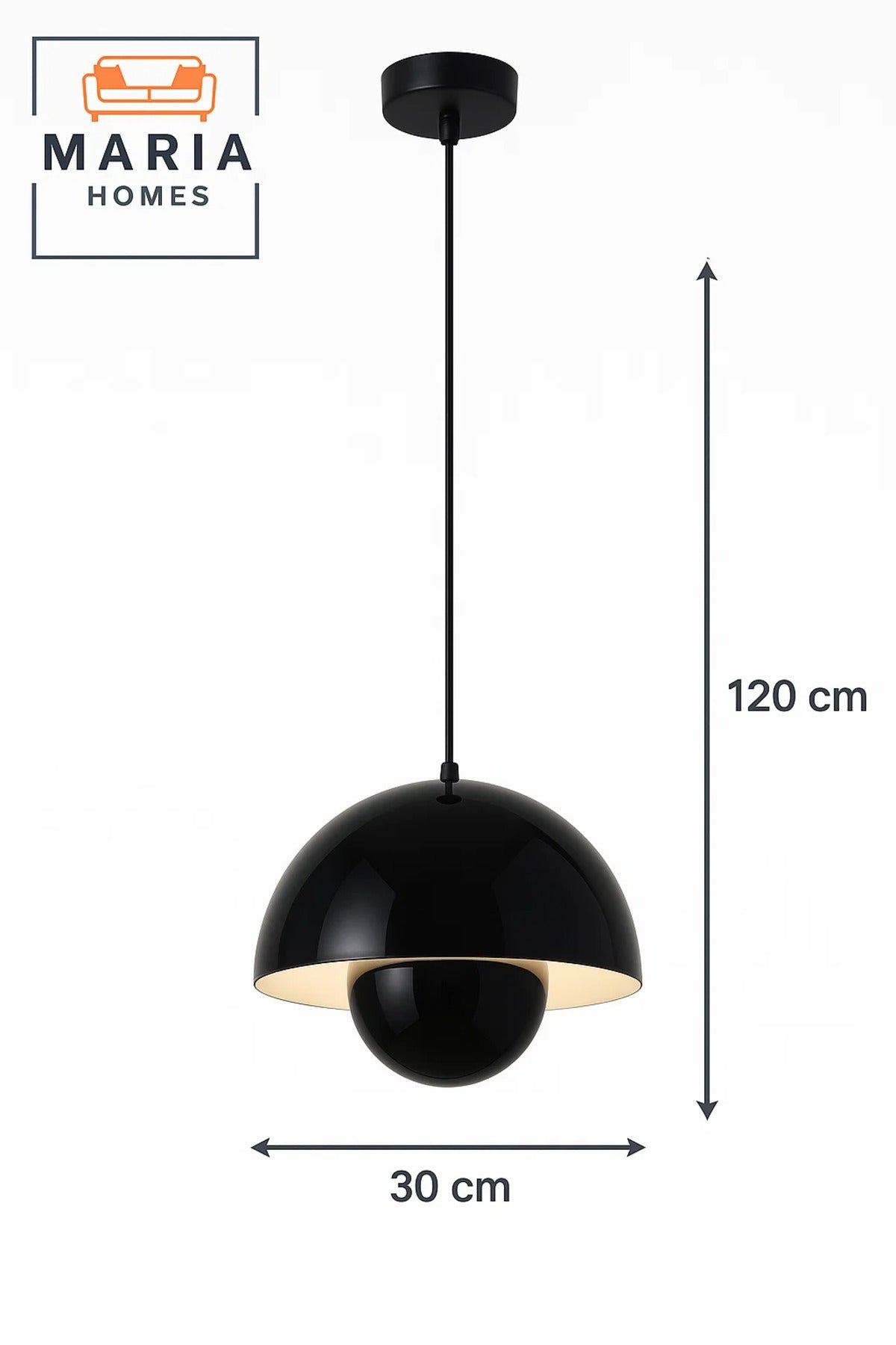 Glossy Black Dome Pendant Light