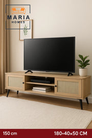 Modern Light Wood Tv Stand With Fabric Doors And Metal Legs Ð 180x40x50 Cm Entertainment Console