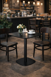 Modern Black Square Bistro Table 70cm Wood Top Metal Pedestal Base for Cafe Kitchen Dining Room