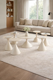 Modern Beige Round Coffee Table Set 1+6 √ê 7 Piece Cone Base Living Room Set