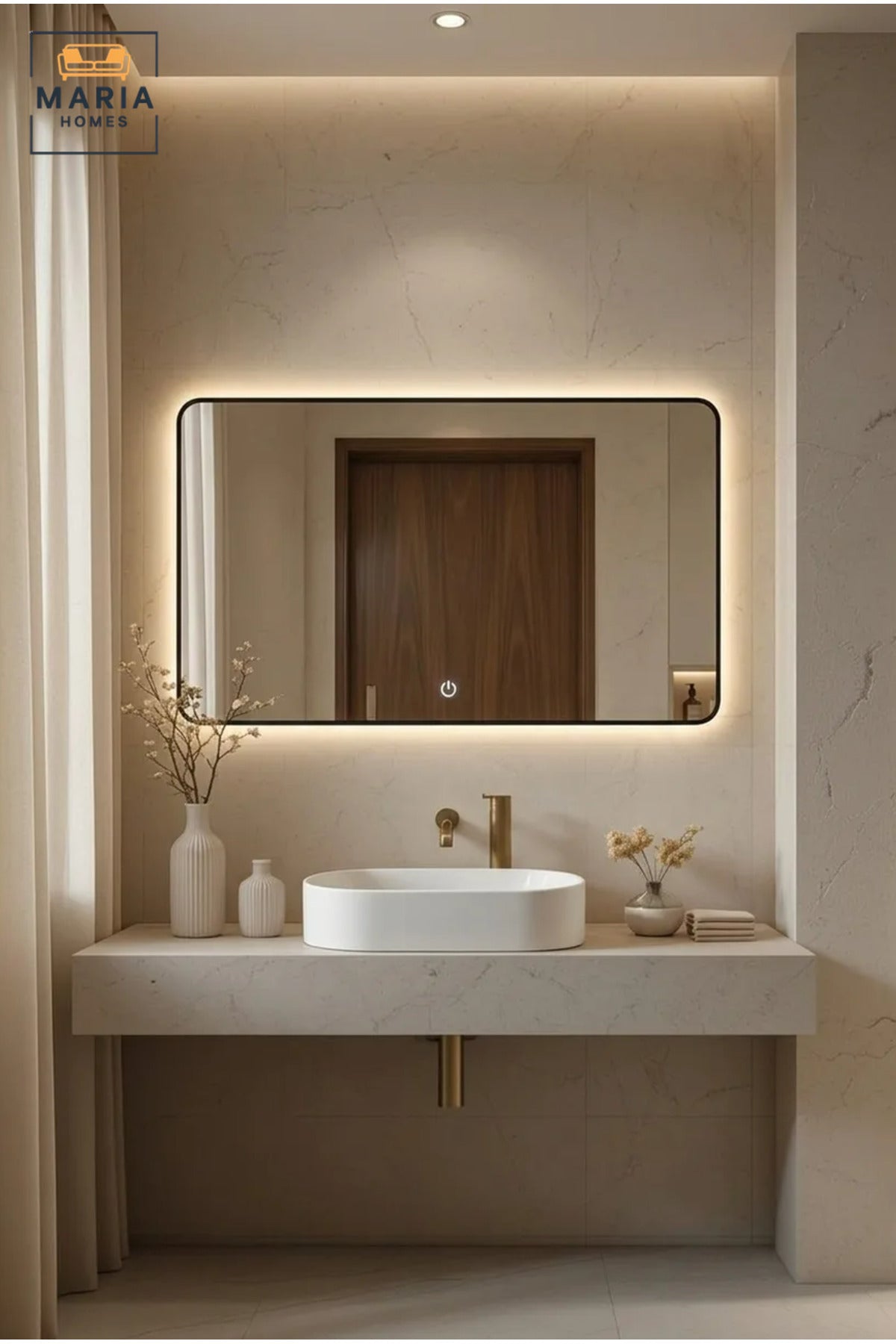 Rectangular LED Wall Mirror 160 × 80 cm with Touch Sensor, Rounded Corners and Integrated Lighting for Bathroom, Bedroom, Dressing Area and Vanity