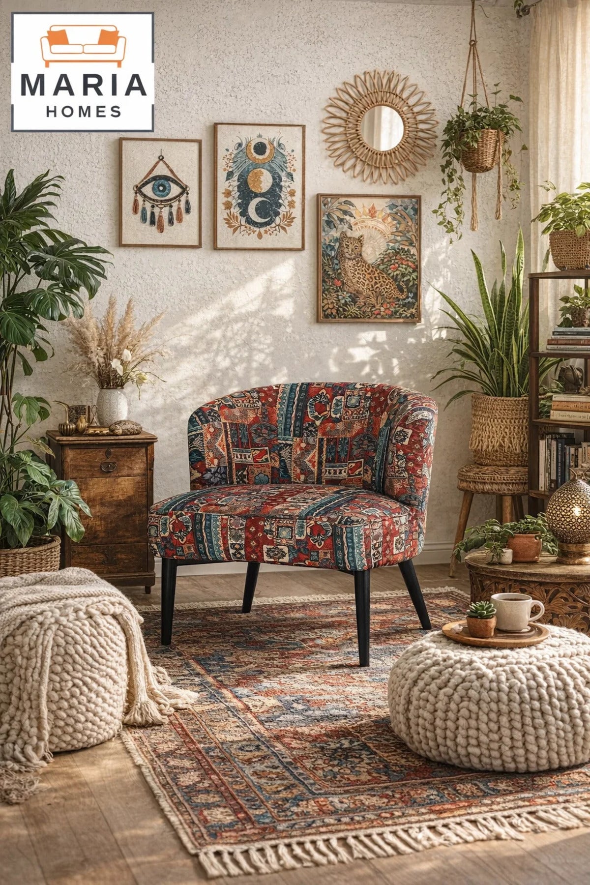 Red Patterned Accent Chair with Black Legs Ð Modern Lounge Chair