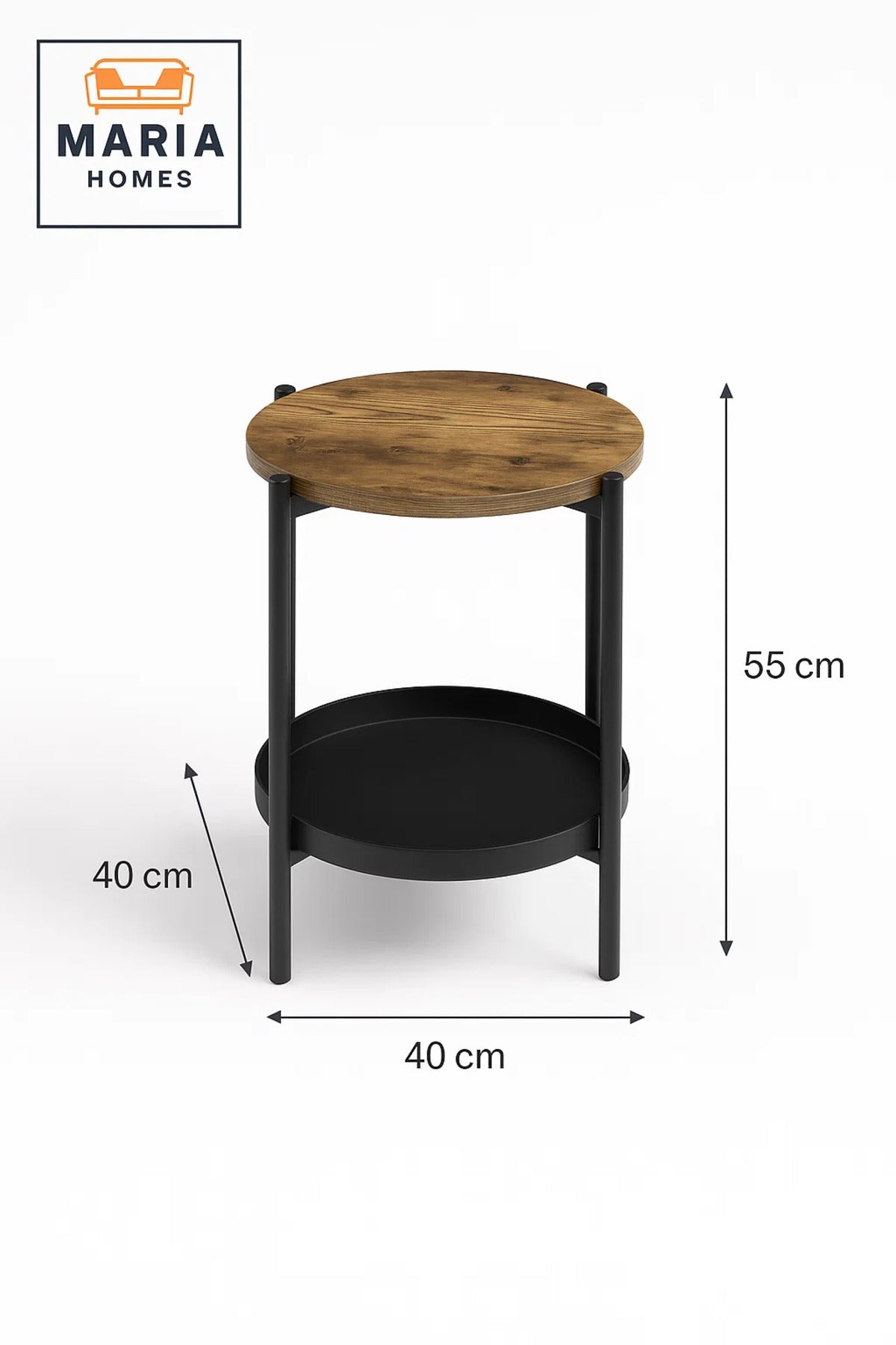 Modern Brown Side Table √ê Round Coffee Table with Black Storage Shelf 40_40_55 cm