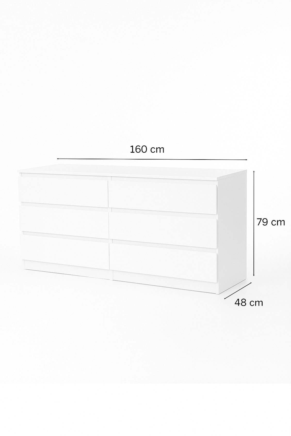 White Wooden Drawer Cabinet 160_48_79 cm Ð Modern 6-Drawer Dresser for Bedroom, Living Room & Office