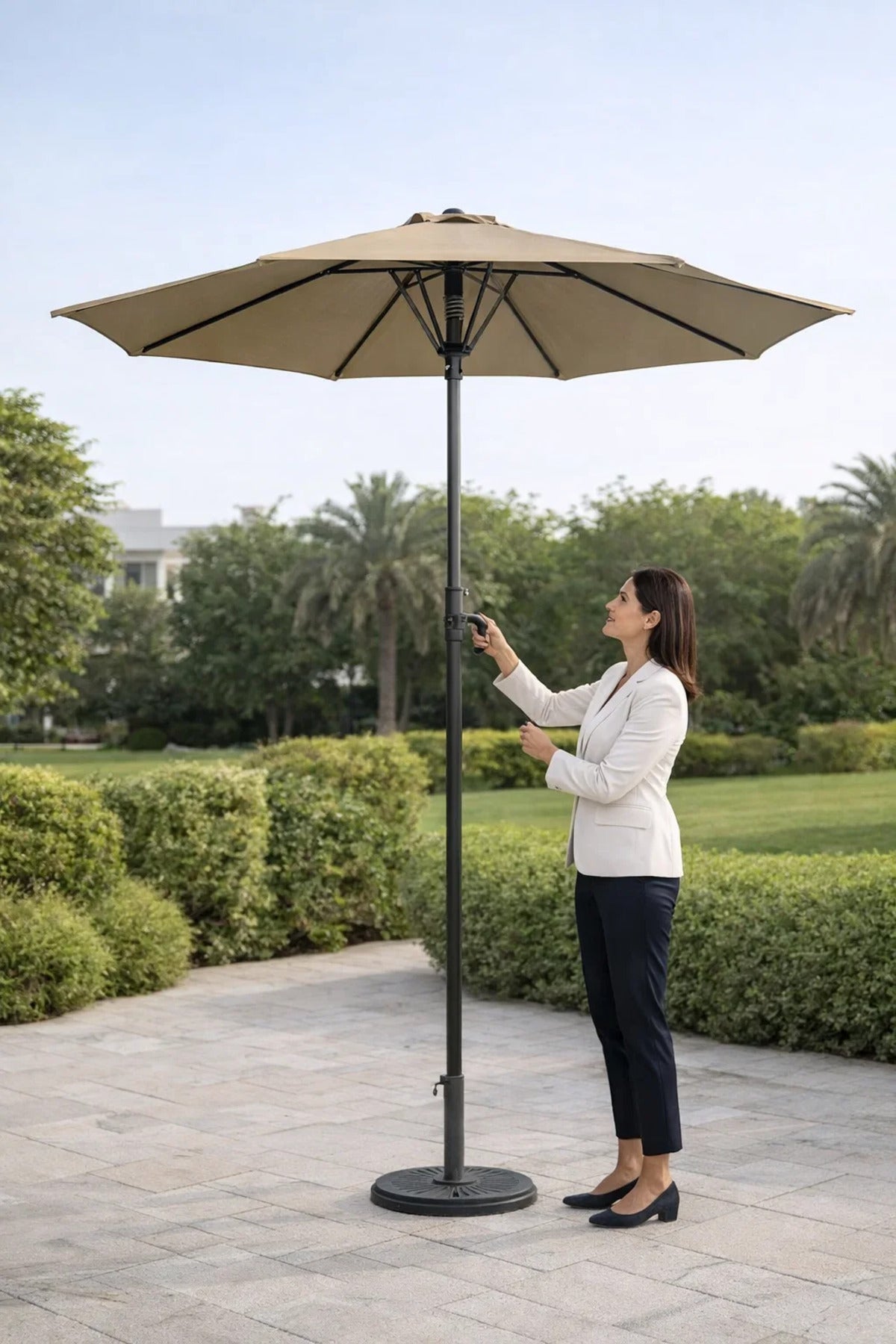 Luxury Camel Garden Umbrella 300cm Double Tier Patio Awning with Crank for Poolside Shade Sun