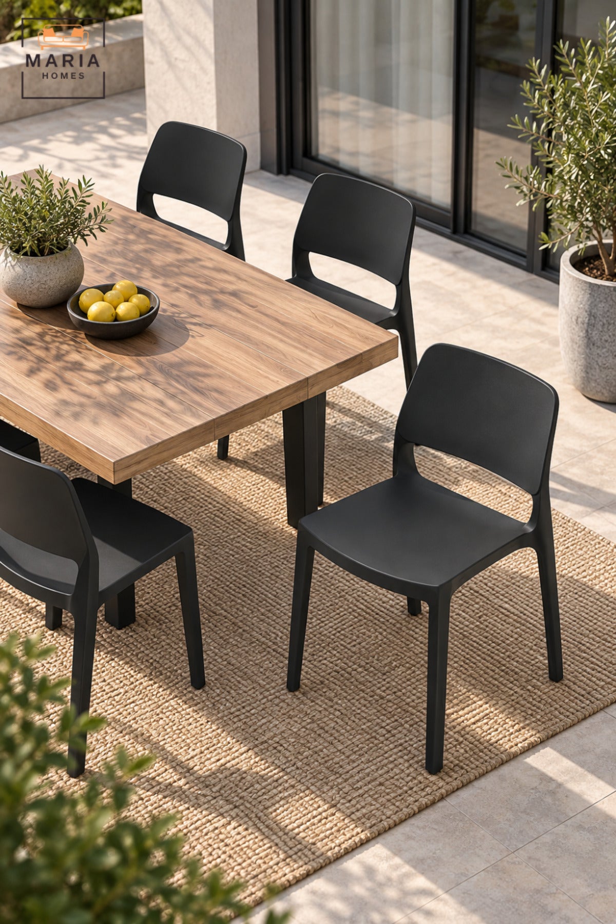 Modern Outdoor Dining Chair | Black Stackable Garden Chair with Open Back Design for Patio, Balcony, Terrace, Café and Outdoor Seating Areas