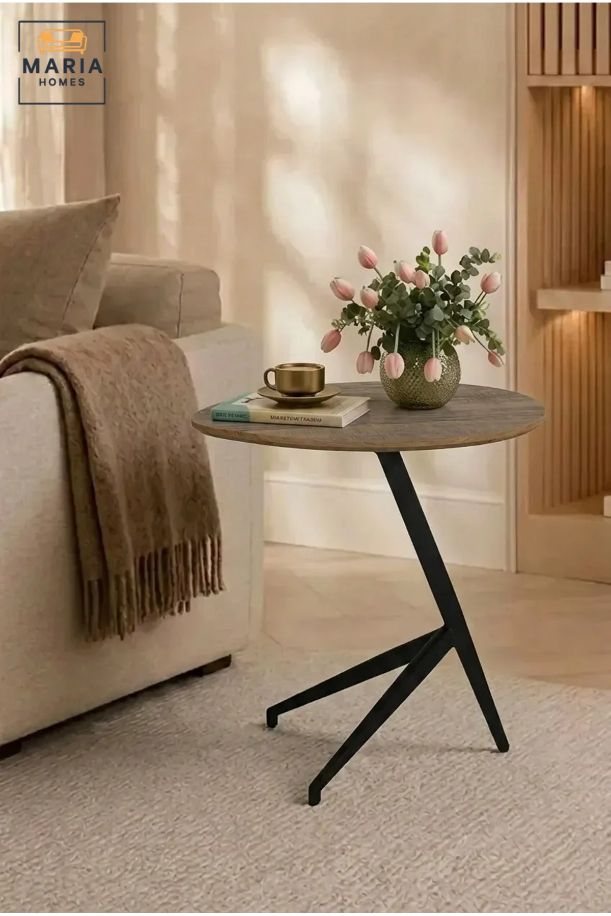 Modern Accent Side Table with Wood-Grain Top & Geometric Base, Contemporary End Table for Living Room, Bedroom & Lounge
