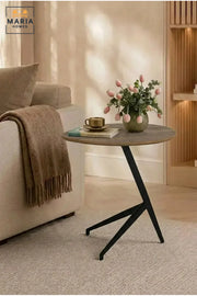 Modern Accent Side Table with Wood-Grain Top & Geometric Base, Contemporary End Table for Living Room, Bedroom & Lounge