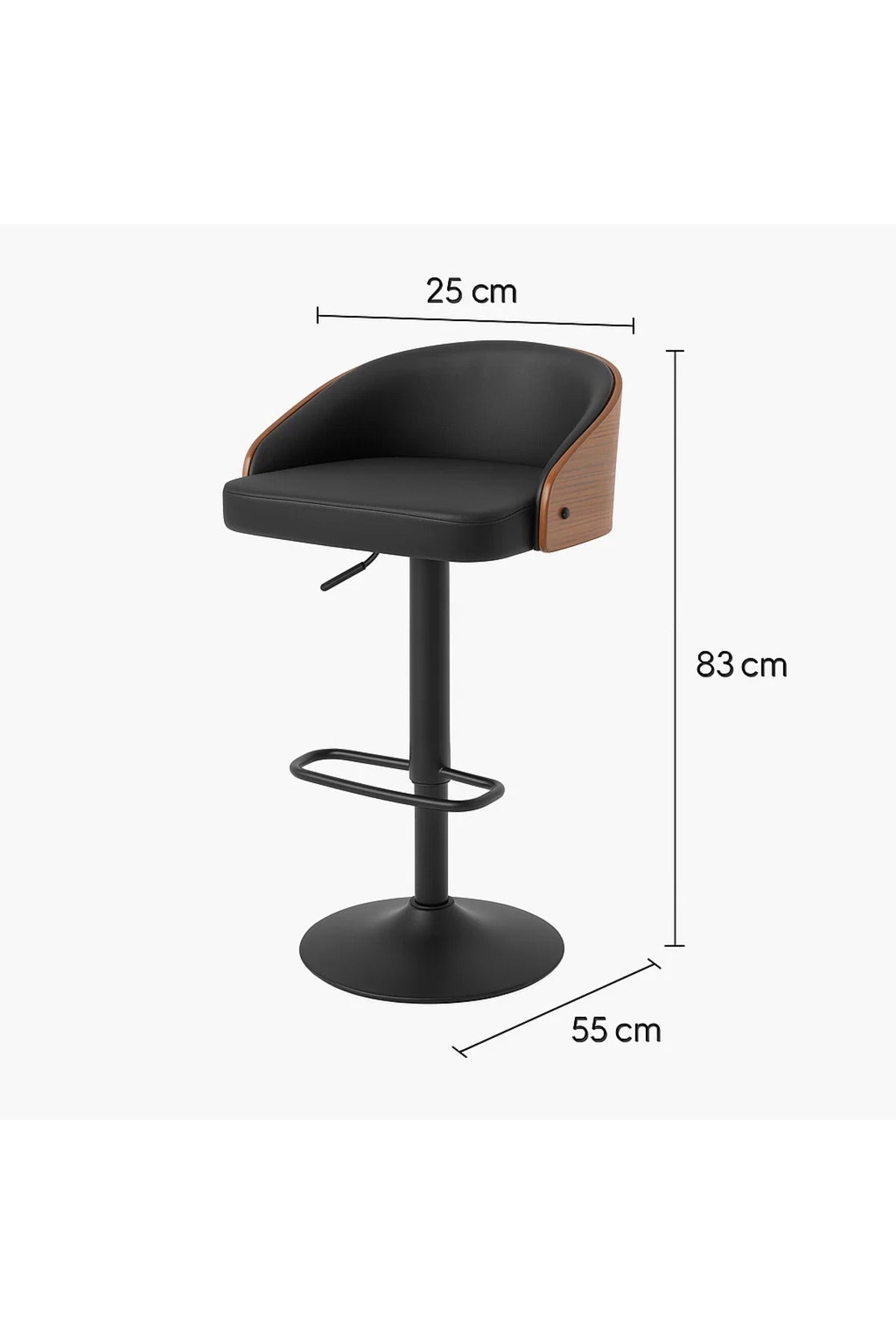 Modern Adjustable Swivel Bar Stool with Black Faux Leather and Wood Accent for Kitchen Use