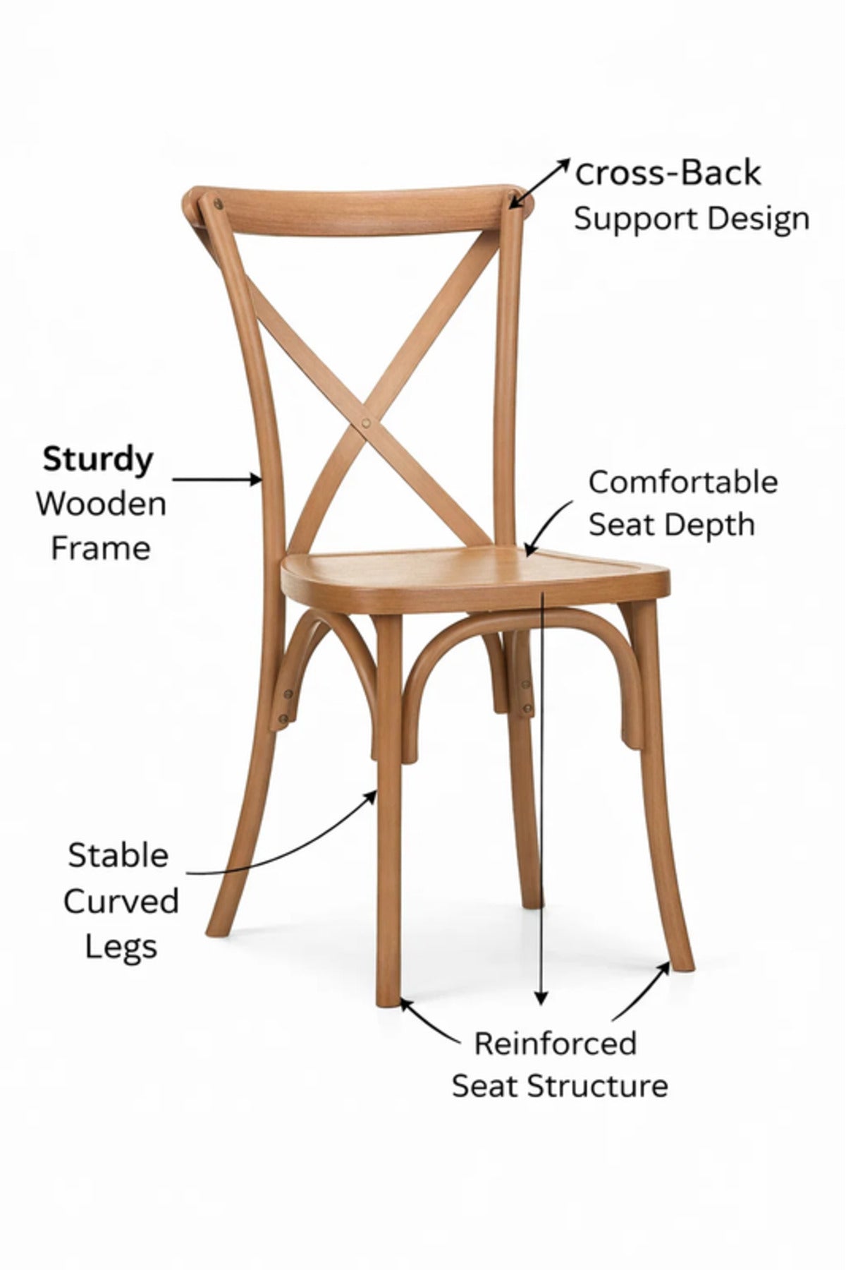 Light Brown Cross Back Wooden Dining Chair 42x43x87cm Caf≈Ω Restaurant light brown cross