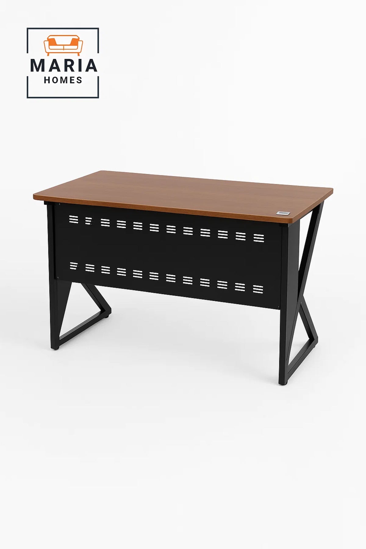 Industrial Work Desk with Black Steel Frame and Wood Top