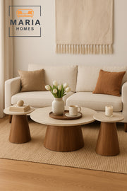 3-Piece Coffee Table Set Ð Beige Laminate Top with Brown Wooden Base (1 Large + 2 Small)