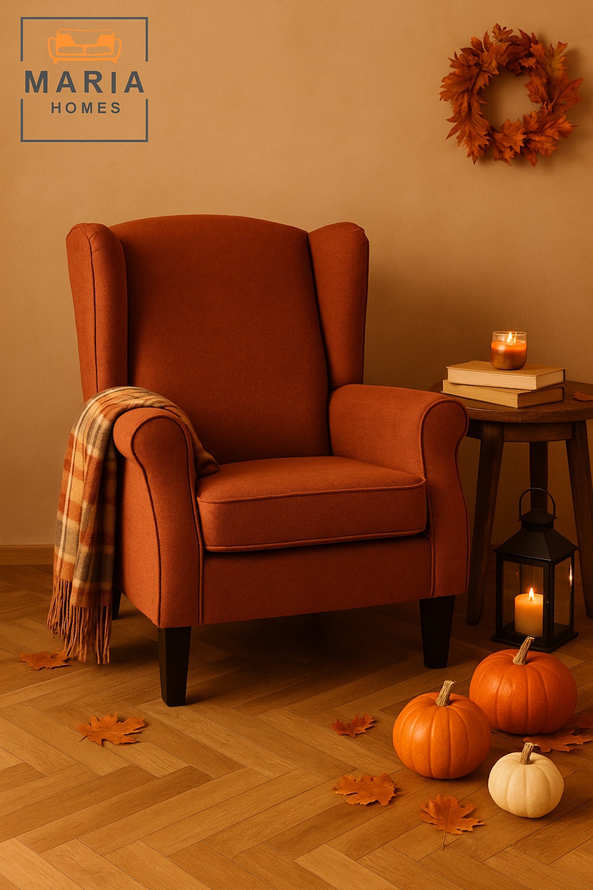 Orange Wingback Armchair Ð Modern Accent Chair with High Back and Soft Cushion