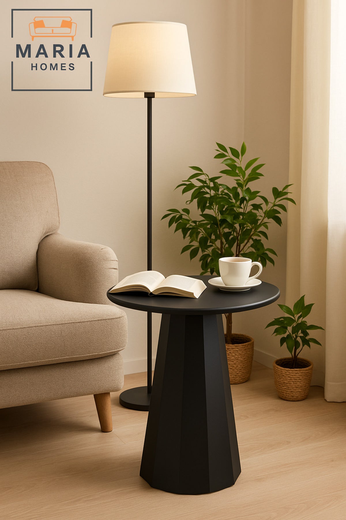 Modern Black Adjustable Metal Side Table | 60Ð75 CM Height | Minimalist Round Design