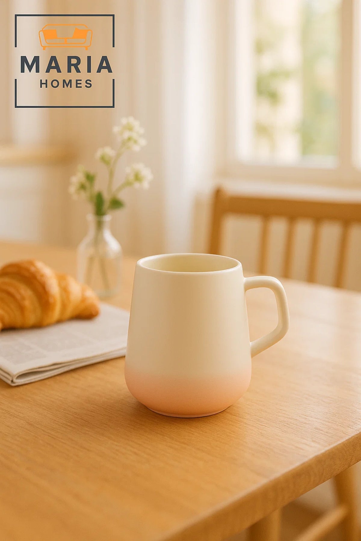 Ceramic Mug with Matte White and Pink Gradient – Modern Handle Design
