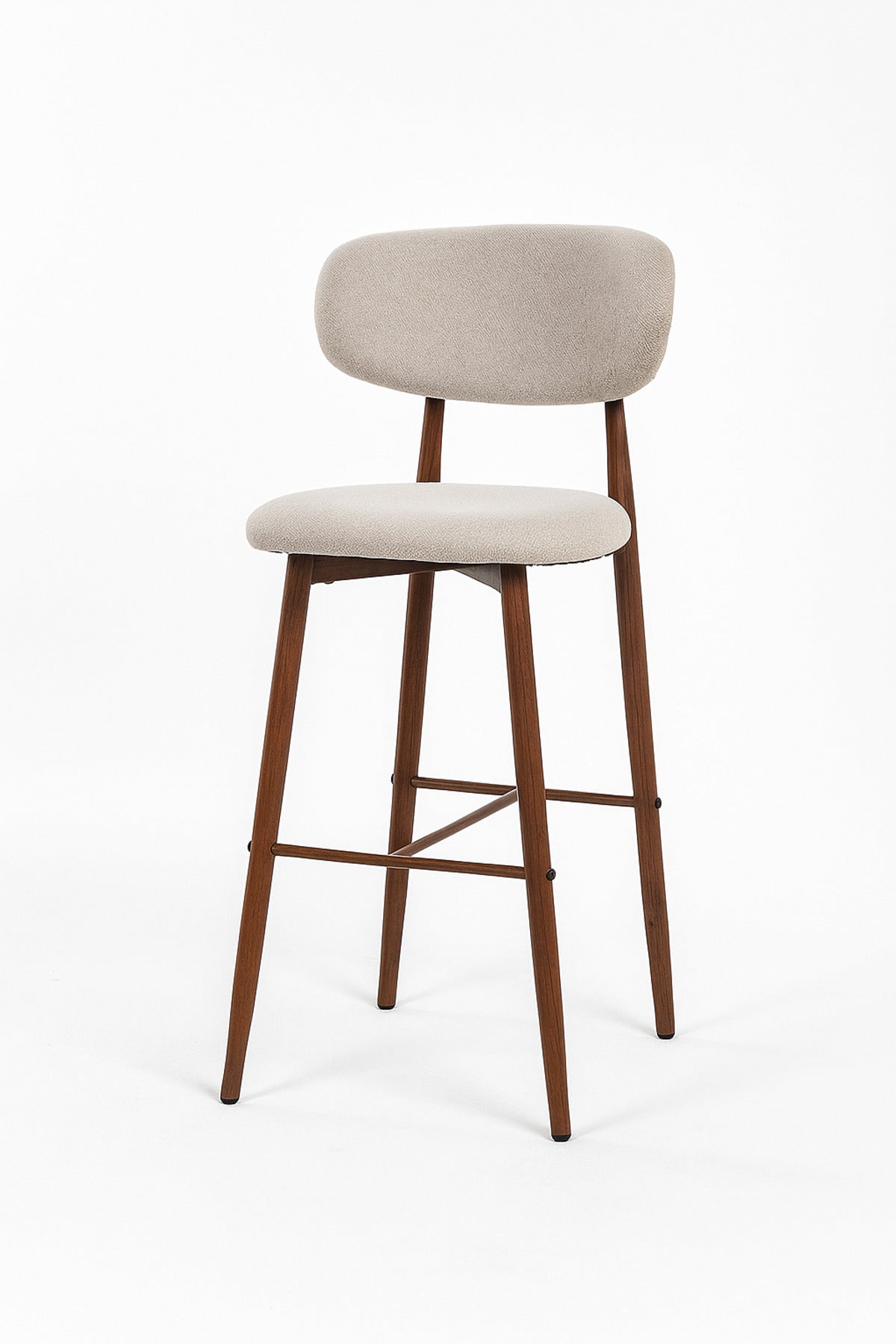 Beige Fabric Bar Stool Ð Modern High Chair with Backrest & Wooden Legs for Kitchen or CafŽ