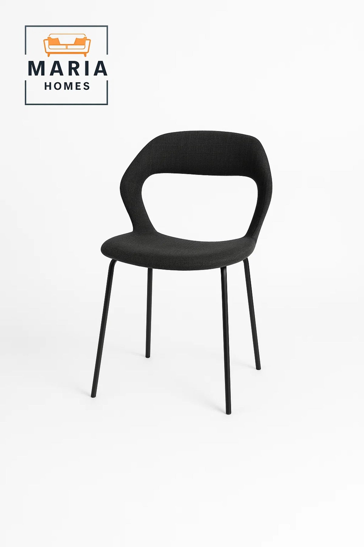Black Fabric Dining Chair with Cutout Back Ð Modern Upholstered Chair with Metal Legs