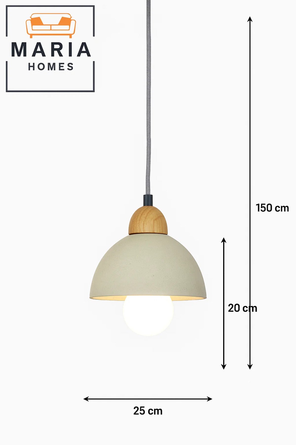 Compact White Dome Pendant Light with Wood Accent