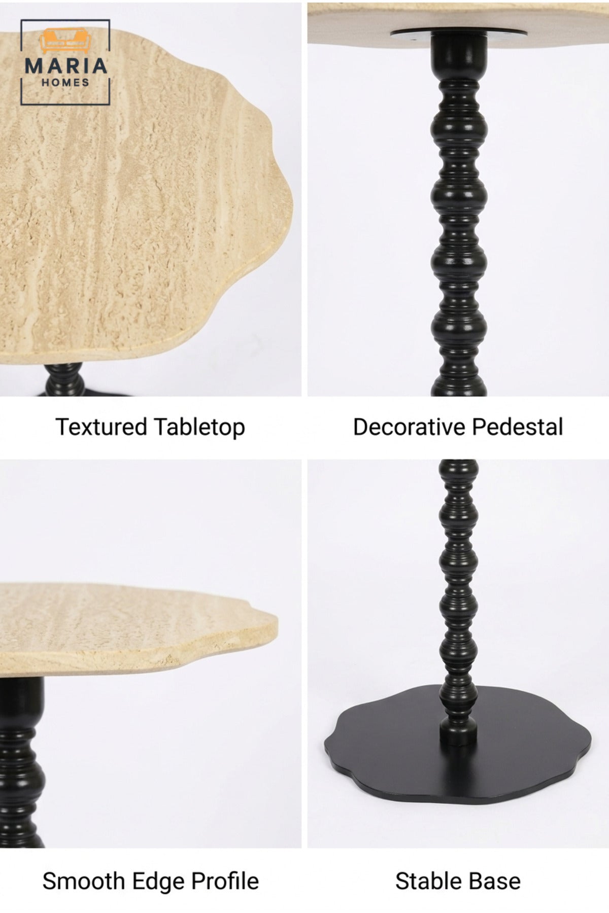 Modern Beige Top Side Table with Decorative Black Pedestal Base, Compact Accent Table for Living Room, Bedroom, Sofa Side & Lounge – 40 × 60 cm